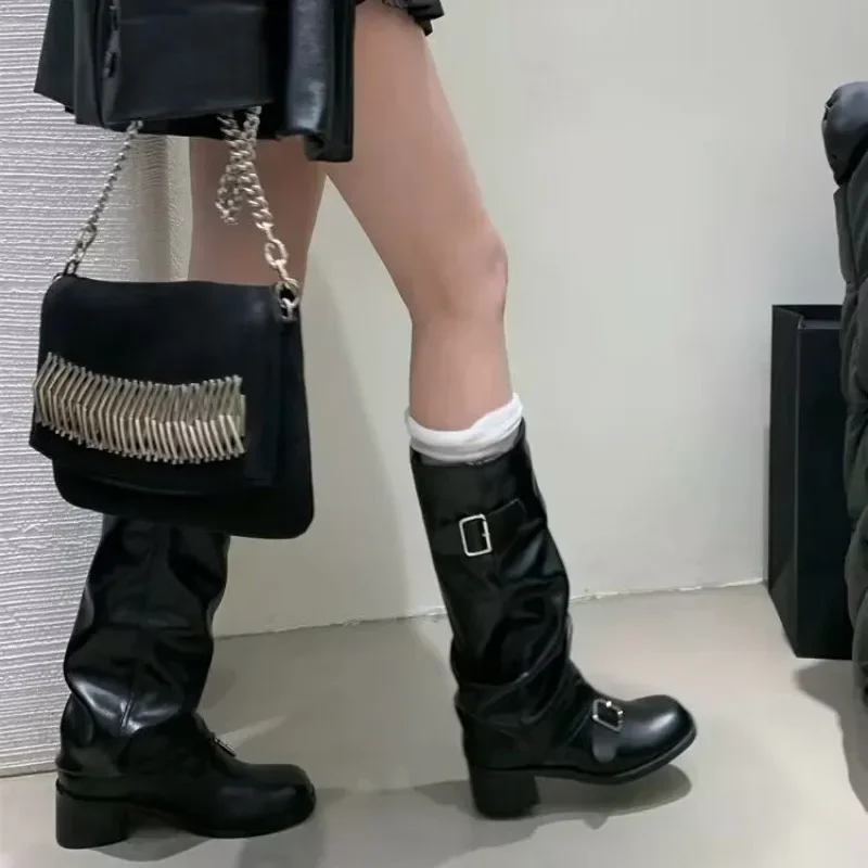 Sturdy Women’s Knee-High Platform Boots - Leather For Fall