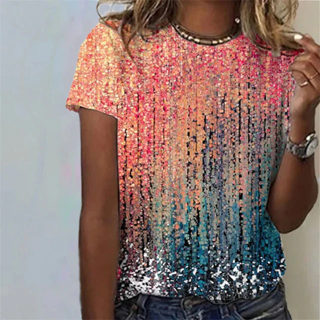 Stylish Color Gradient T-Shirt for Men, Short Sleeve Round Neck Cotton-Polyester Blend Graphic Tee - Image 2