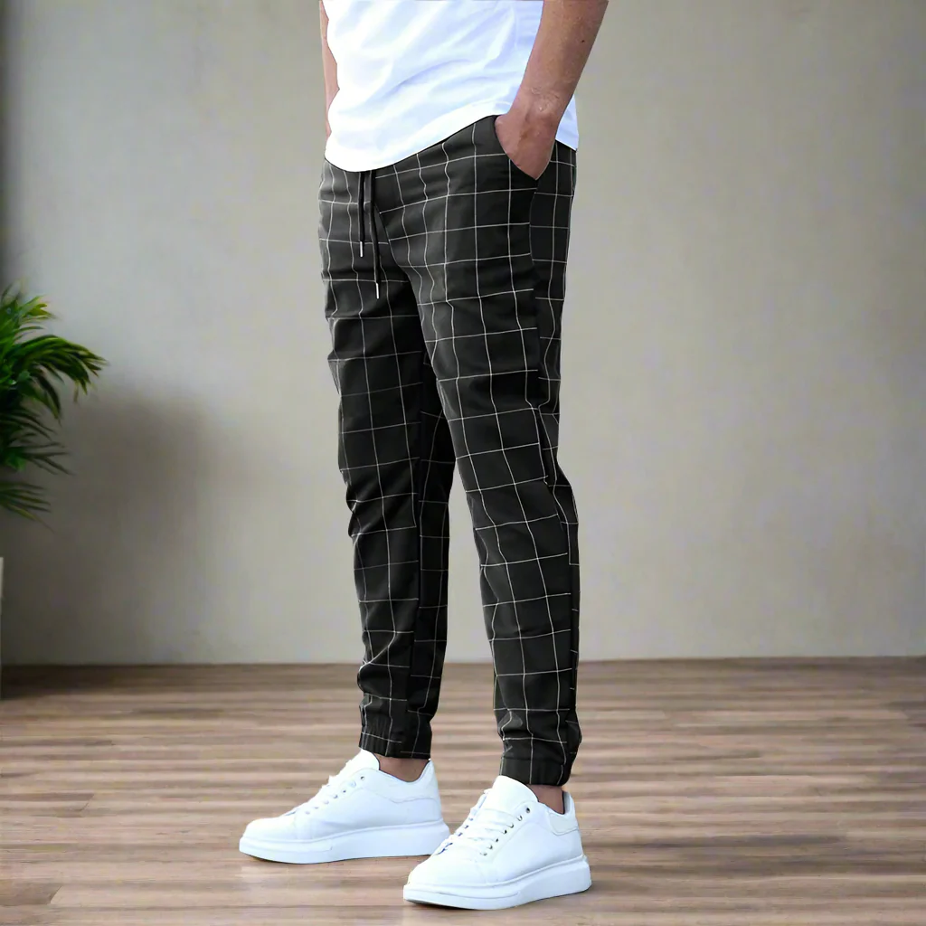 Stylish Men's Pants with Window Pattern, Comfortable Fit, Versatile for Work and Leisure, Machine Washable - Image 3