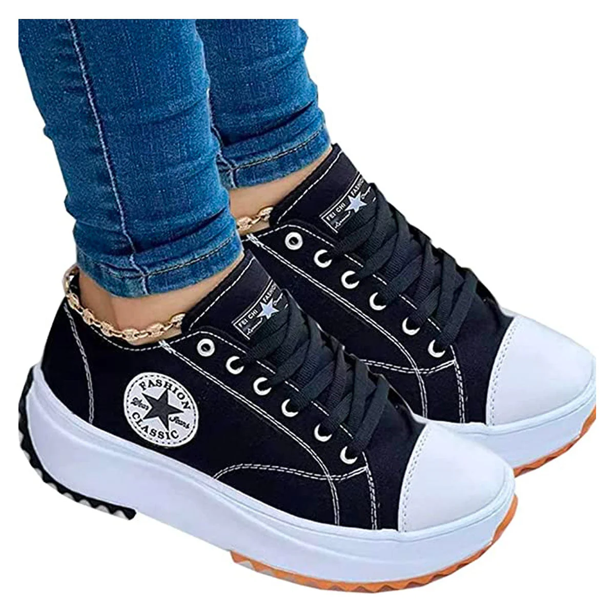Stylish White Sneakers for Women with Memory Foam Insole and Shock Absorbing Sole - Comfortable Ladies Trainers