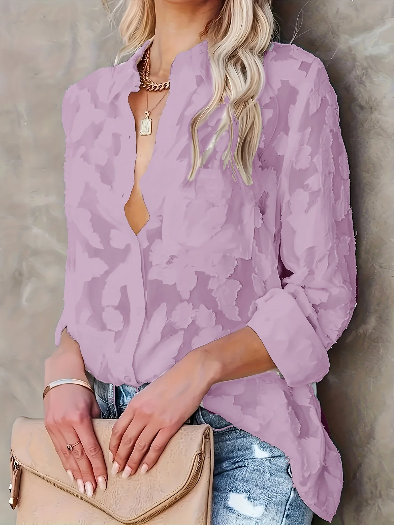 Stylish Women's Blouse, Lightweight and Breathable Long Sleeve Top for Summer Wear, Flattering Fit - Image 2