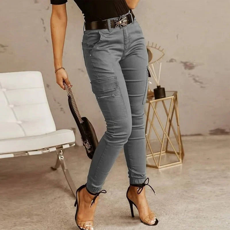 Stylish Women's Cargo Jeans with Pockets, Comfortable Stretch Fabric, Modern Fit, Available in Armed Green, Navy Blue, Gray - Image 5