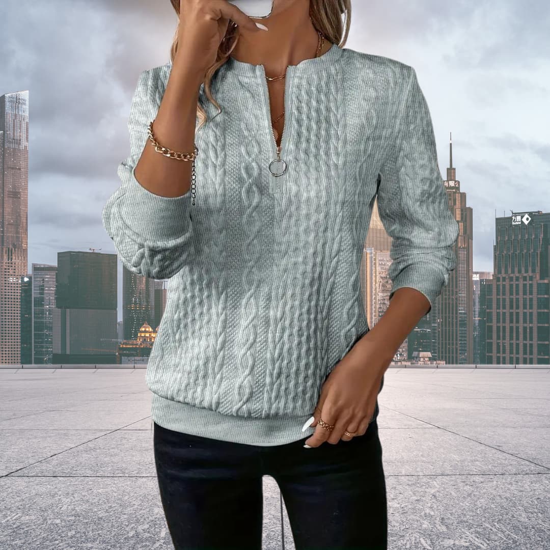 Stylish Women's Sweater with Flattering Fit, Modern Zipper Detail, and Unique Knitted Design in Multiple Colors - Image 3