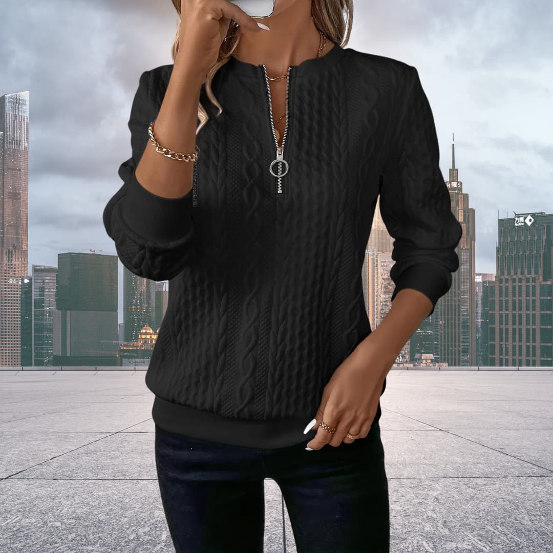 Stylish Women's Sweater with Flattering Fit, Modern Zipper Detail, and Unique Knitted Design in Multiple Colors - Image 4