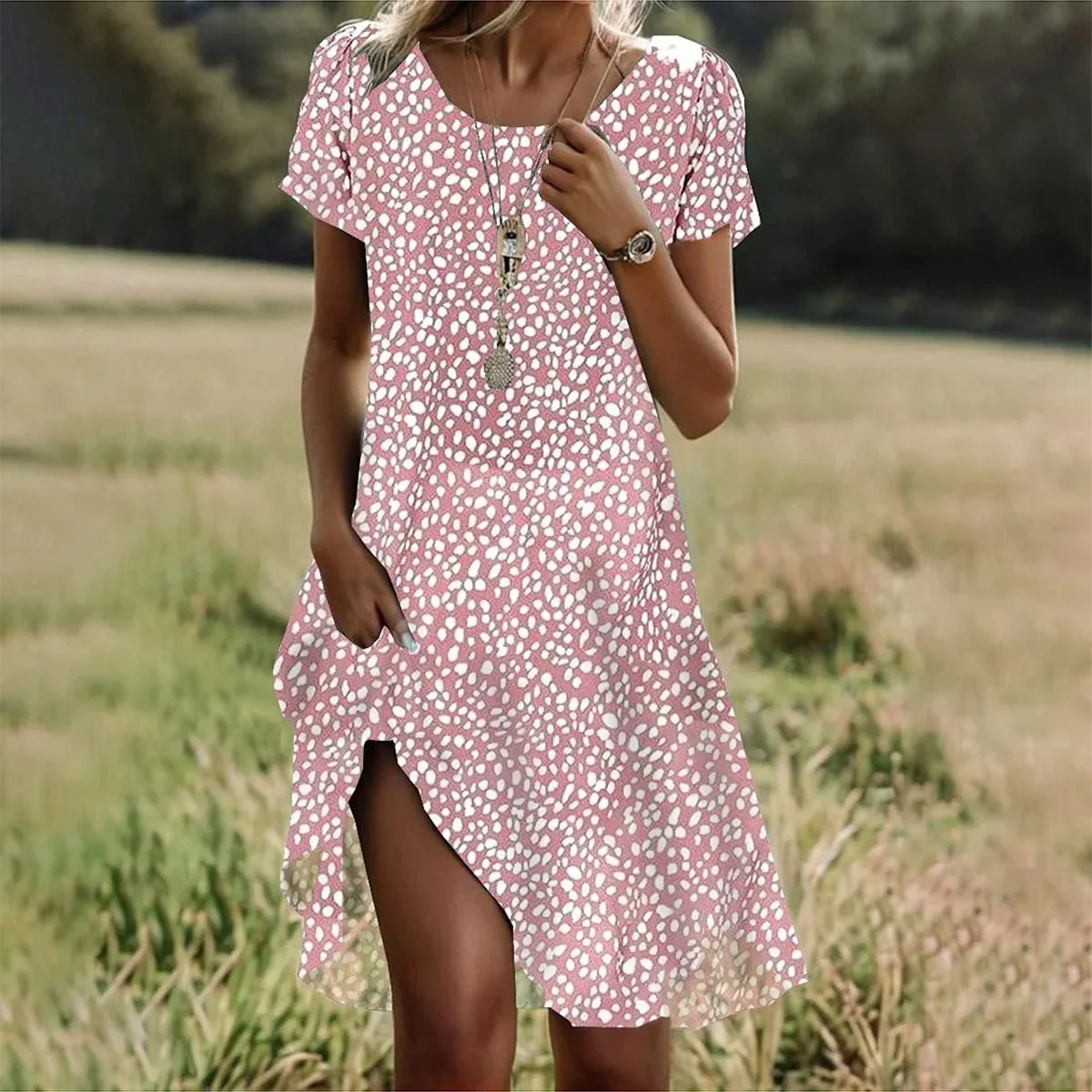 Summer Bohemian Dresses For Women V Neck Short Sleeve Floral Maxi Beach Dress - Image 4