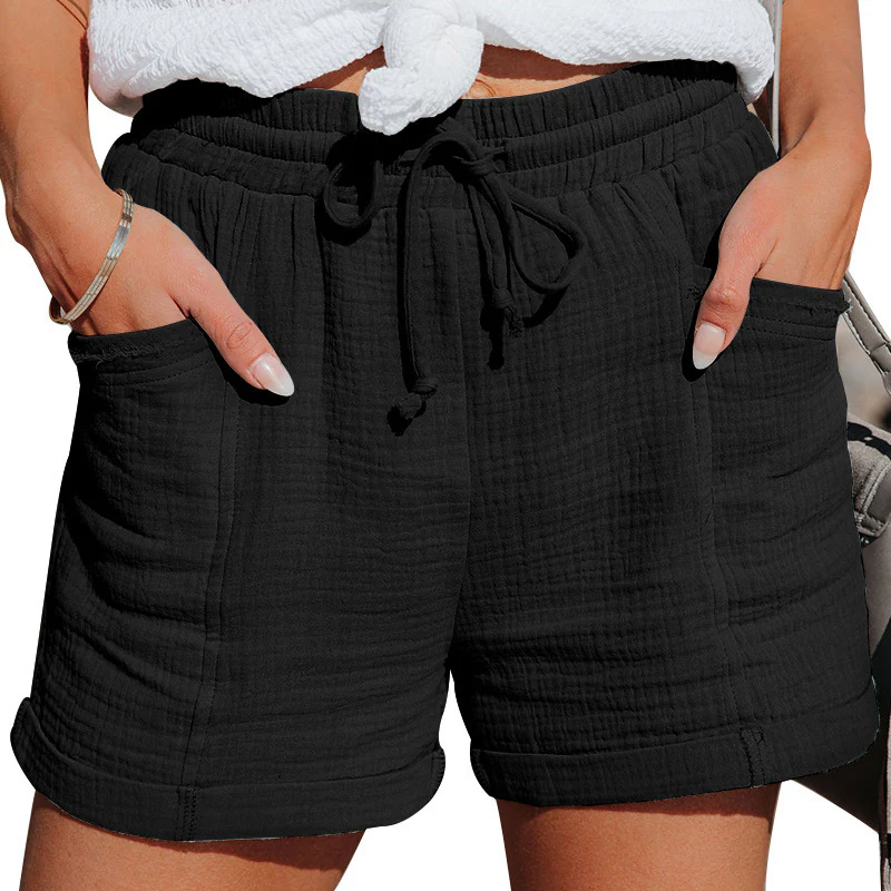 Summer Cotton Linen Shorts Women's High Waist Casual Pants with Pockets - Image 5