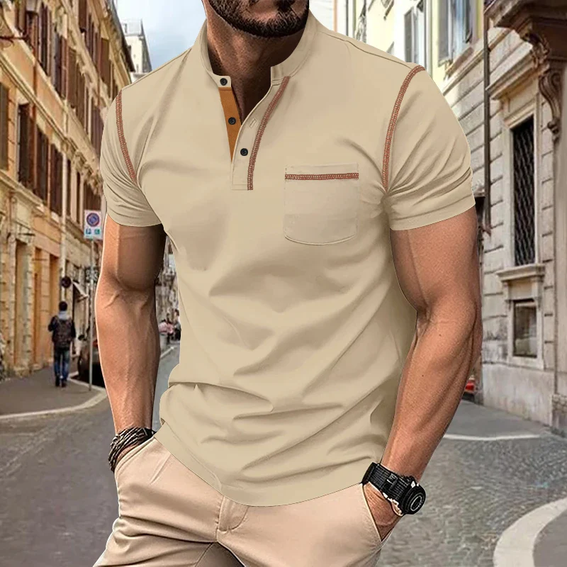 Summer Fashion European American Men's Casual Polo Shirt, Stand-Up Collar Top - Image 4