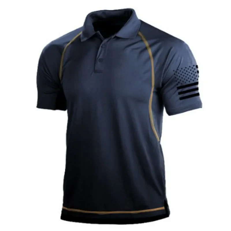 Summer Hiking T-Shirts Men Casual Loose Lapel Short-Sleeved Breathable Sports Tees - Image 3