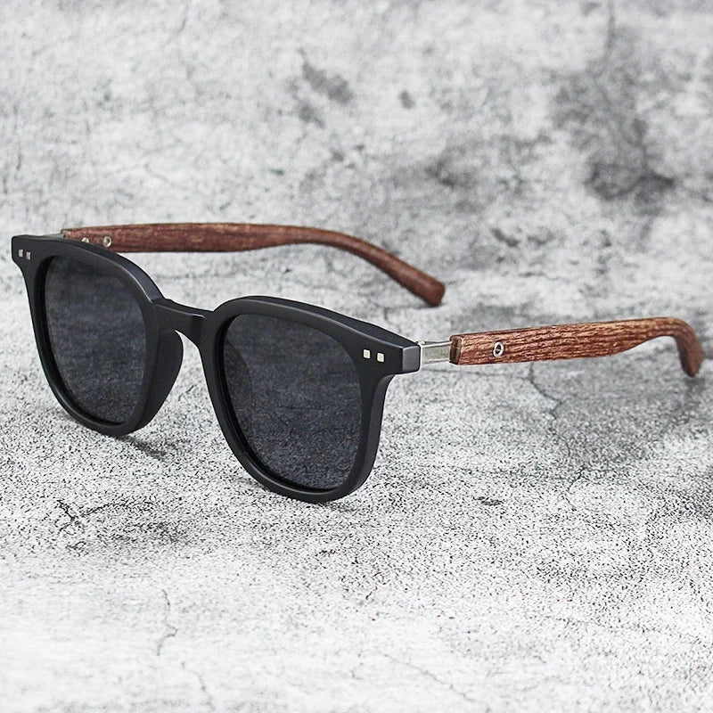 Sunglasses for Men Women Retro Wood Grain Polarized UV Protection Outdoor Shades - Image 3