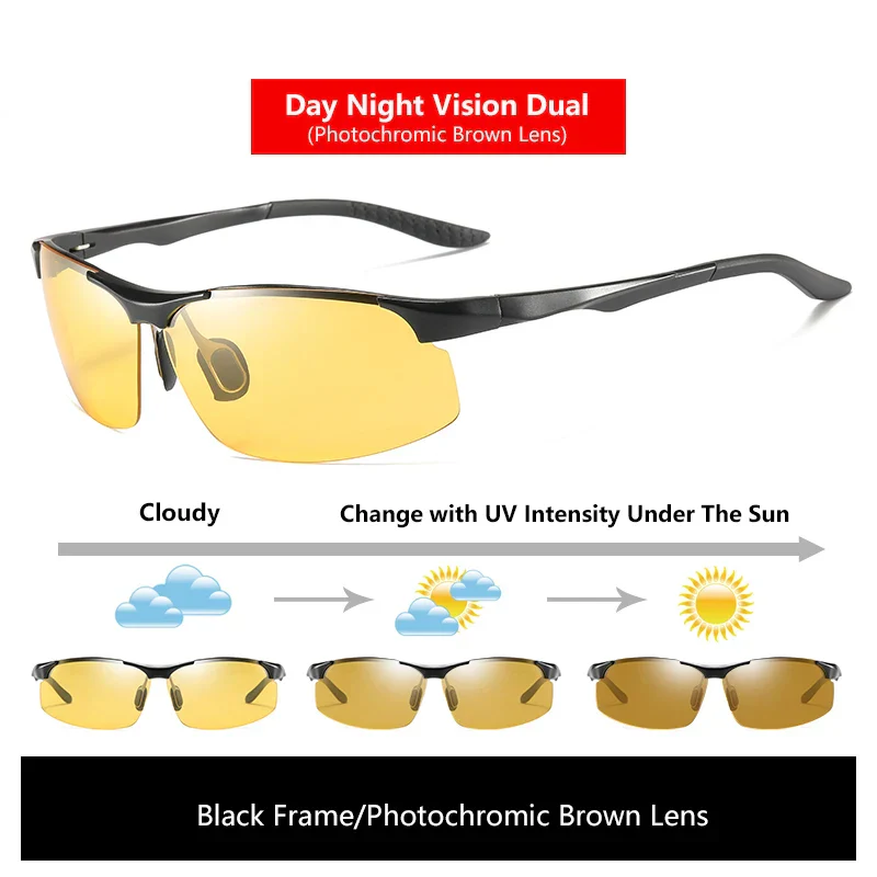Sunglasses Photochromic Polarized UV400 Rimless Driving Glasses, Day Night Vision, Lightweight Frame VT2173 - Image 11