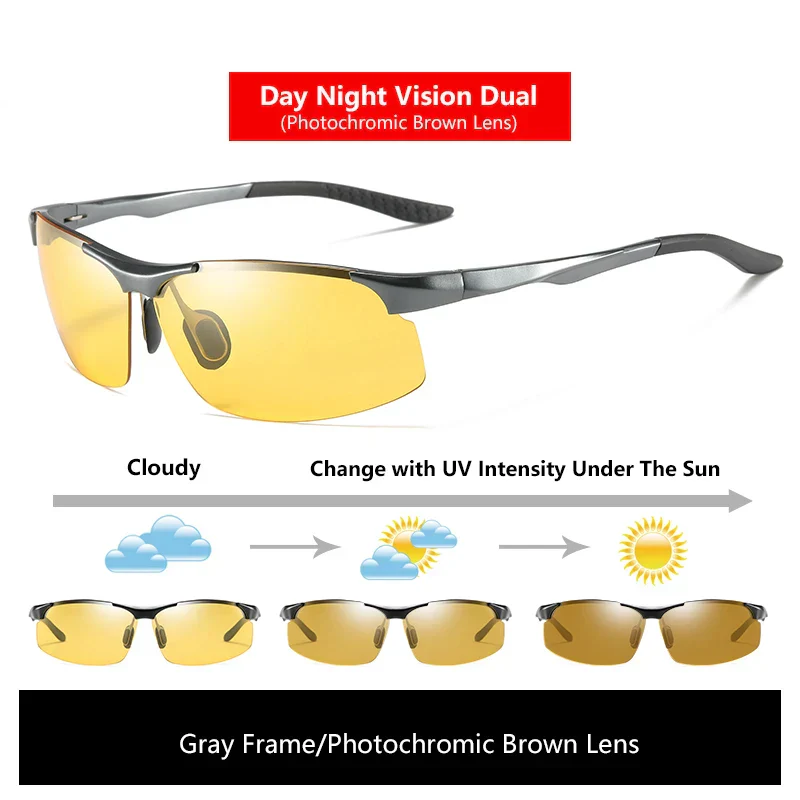 Sunglasses Photochromic Polarized UV400 Rimless Driving Glasses, Day Night Vision, Lightweight Frame VT2173 - Image 12