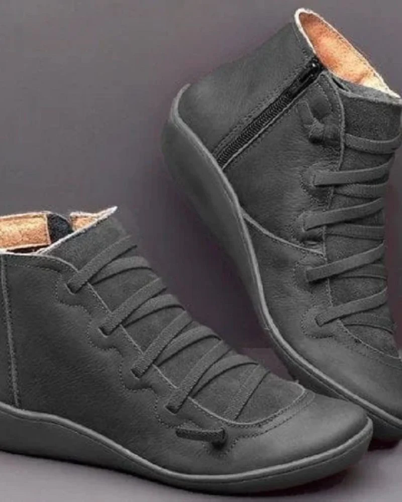 Supportive Classic Leather Ankle Boots - Lace Up, Casual - Image 6