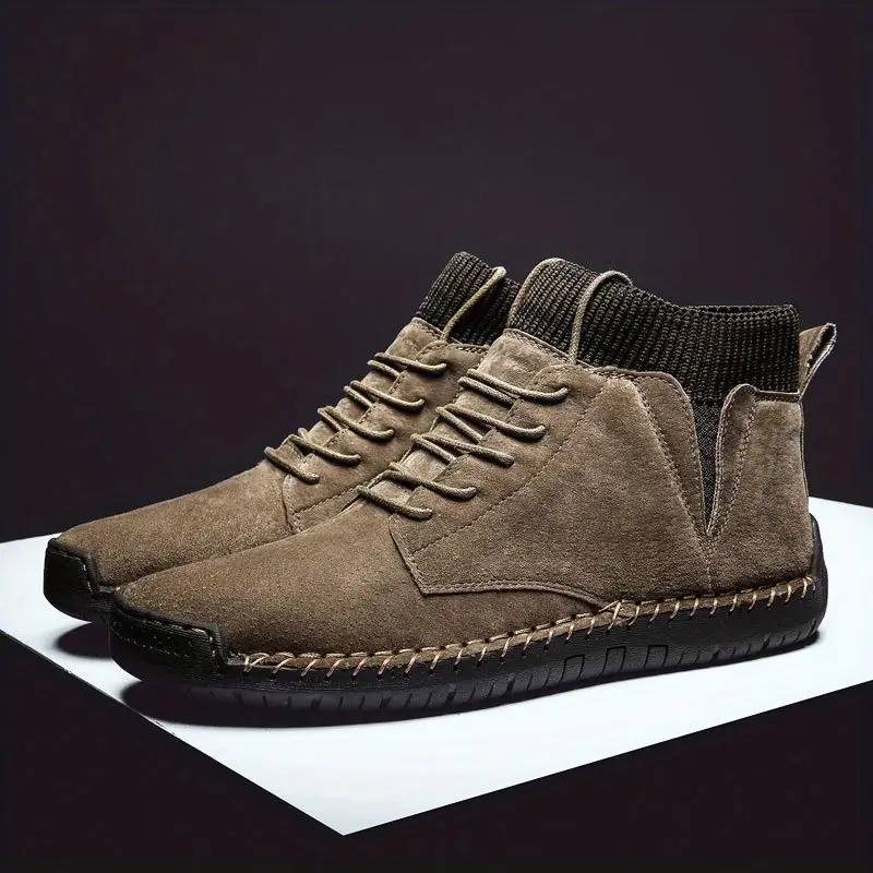 Supportive Men's Ankle Boots - Sock Collar, Suede, Casual - Image 2