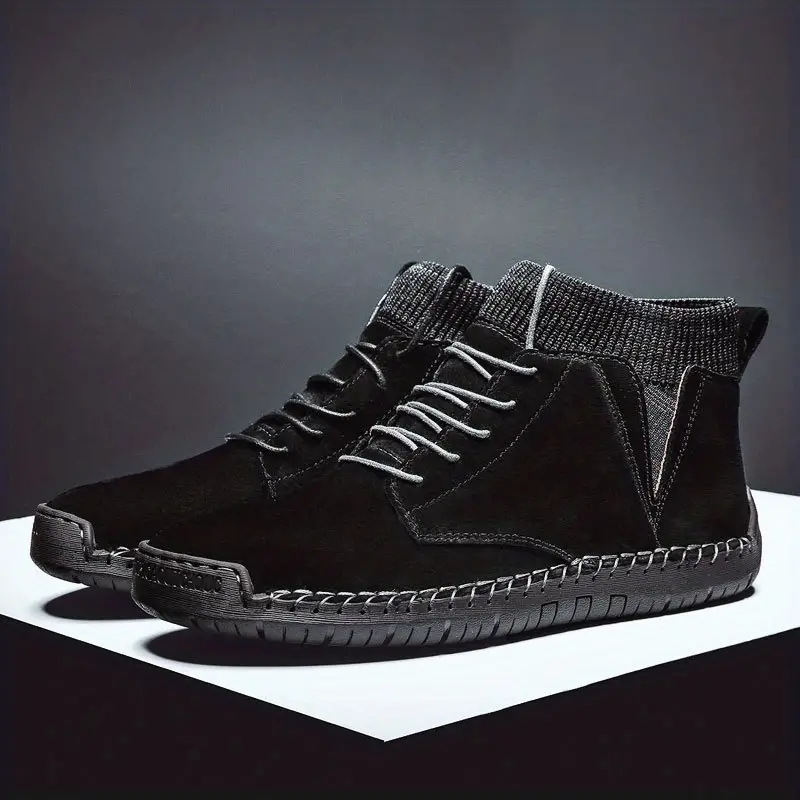 Supportive Men's Ankle Boots - Sock Collar, Suede, Casual - Image 3