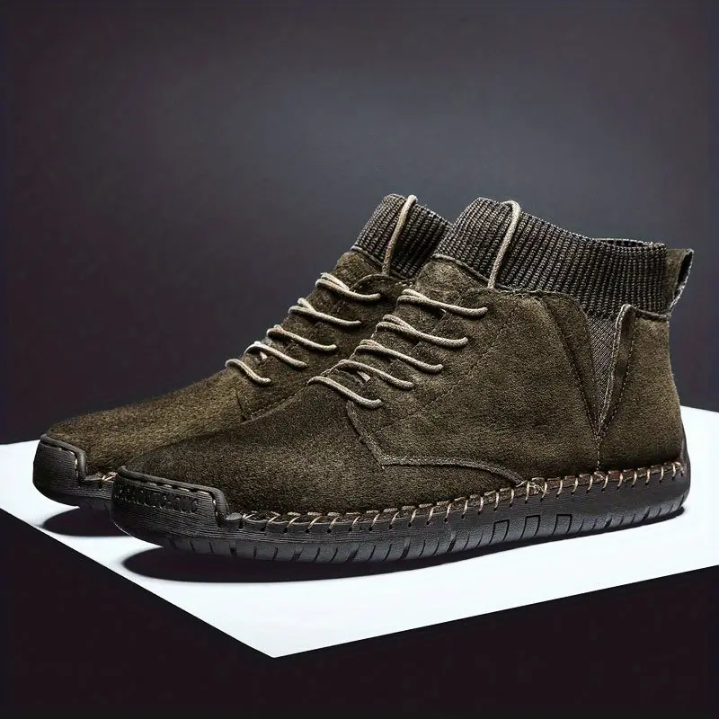 Supportive Men's Ankle Boots - Sock Collar, Suede, Casual - Image 4