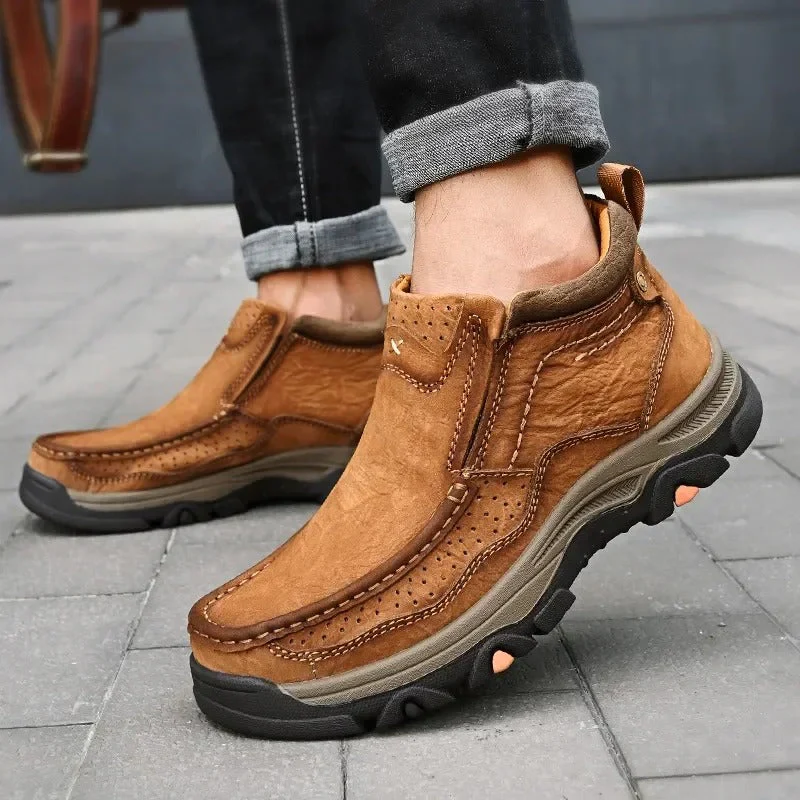 Supportive Men's Leather Boots - Moc Toe, Casual Weekend