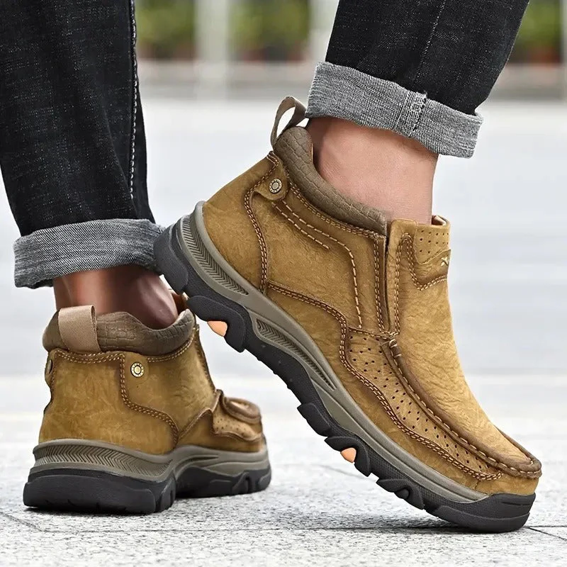Supportive Men's Leather Boots - Moc Toe, Casual Weekend - Image 2