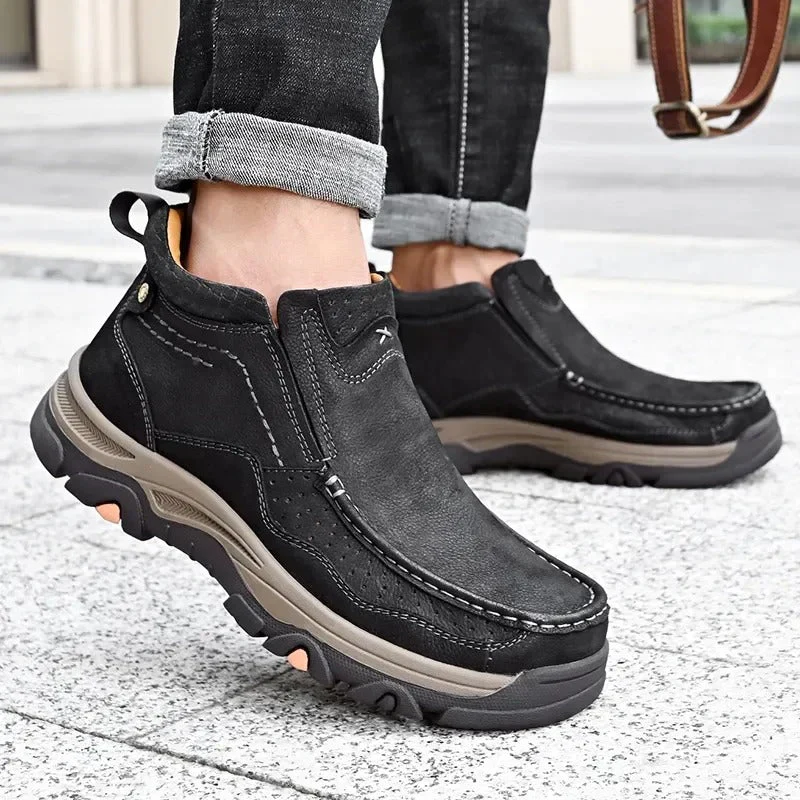 Supportive Men's Leather Boots - Moc Toe, Casual Weekend - Image 3