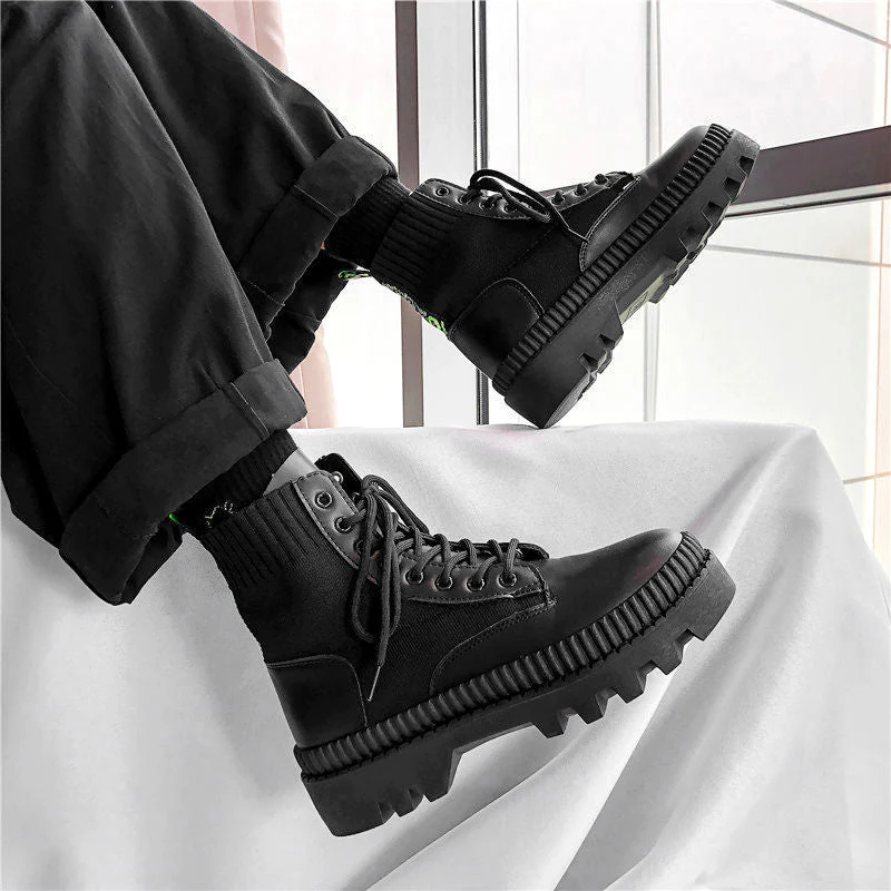 Supportive Men's Platform Boots - High-Top Ribbed, Urban - Image 3