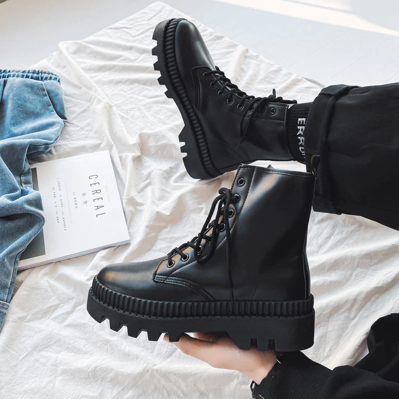 Supportive Men's Platform Boots - High-Top Ribbed, Urban - Image 4