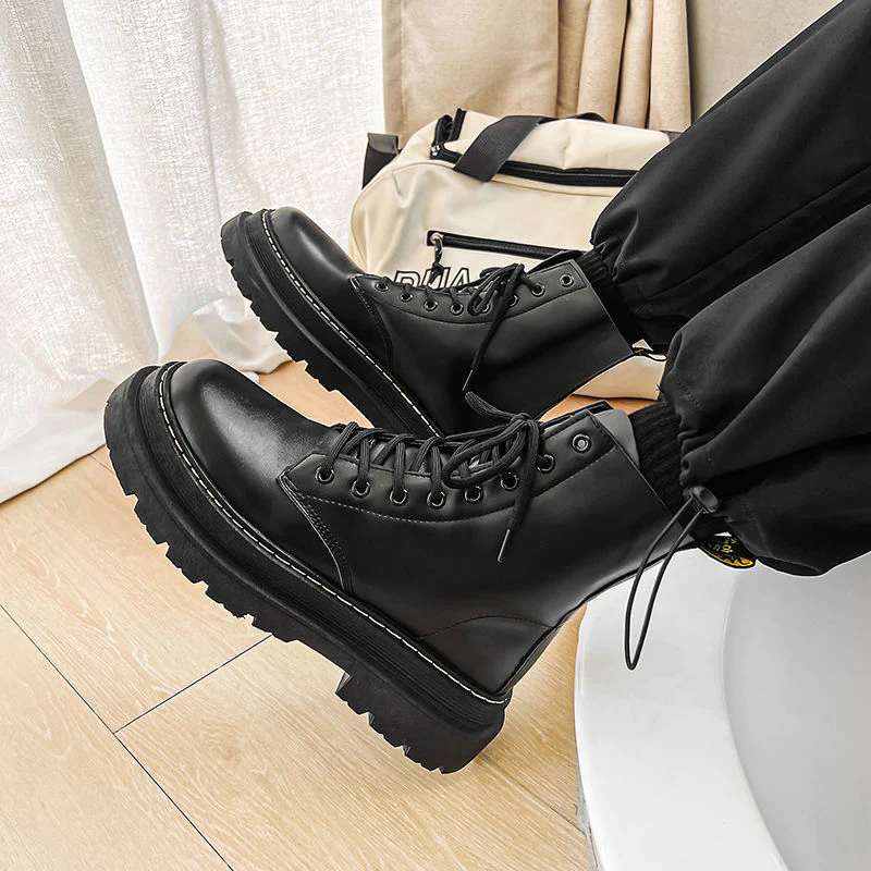 Supportive Men's Platform Boots - High-Top Ribbed, Urban - Image 5
