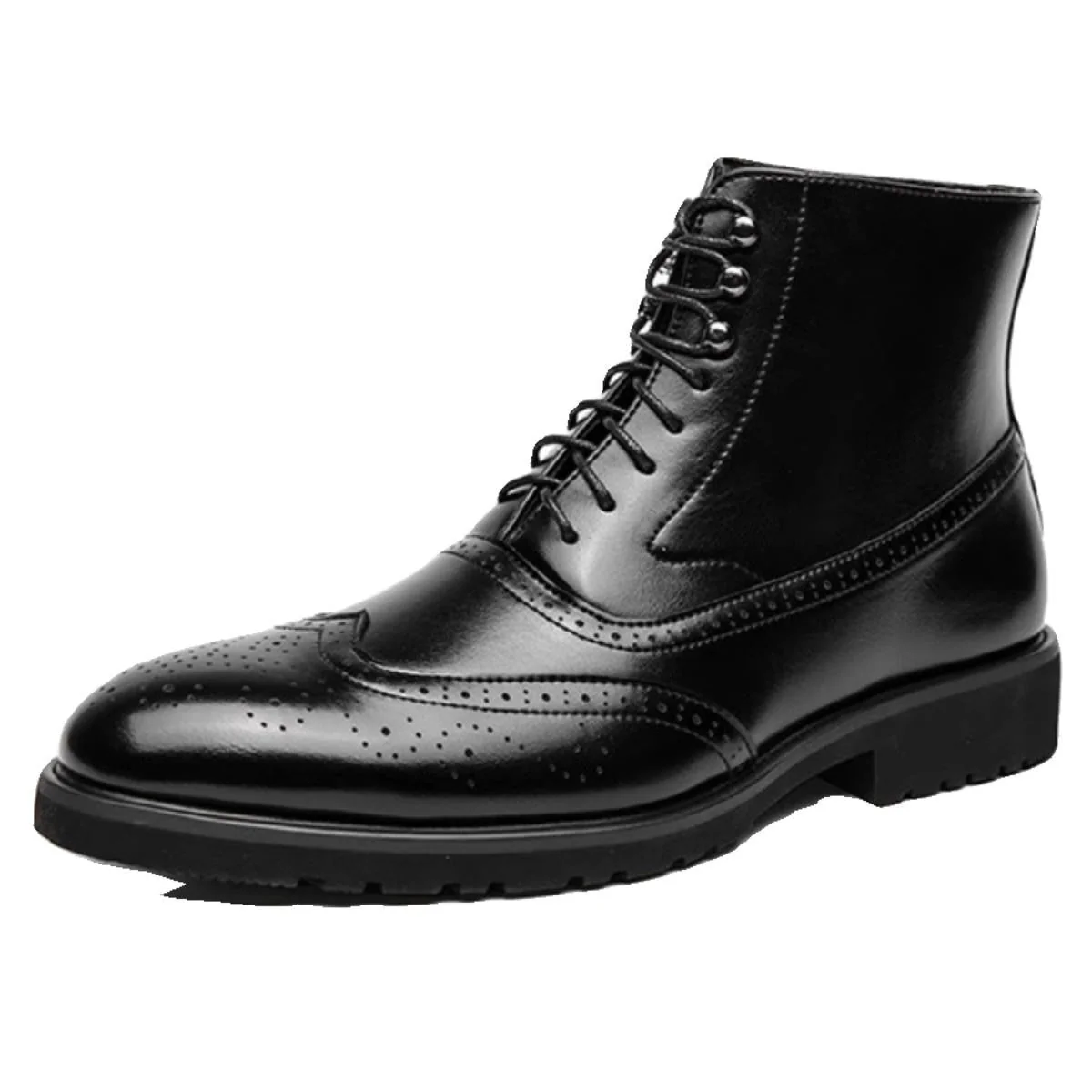 Supportive Mens Mid-Top Work Boots - Brogue, Leather, Fall - Image 5