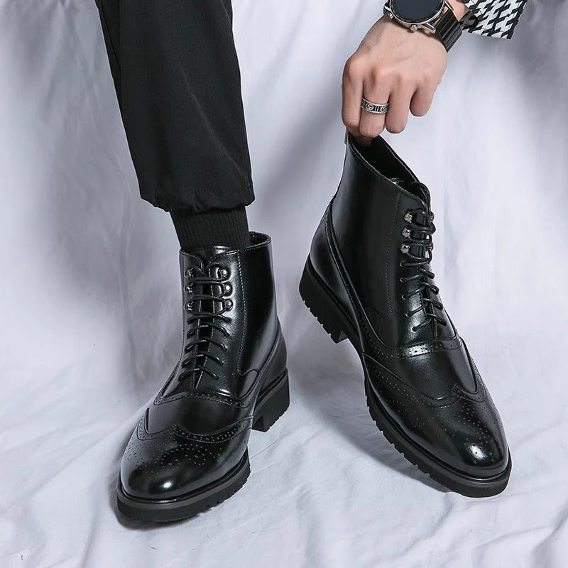 Supportive Mens Mid-Top Work Boots - Brogue, Leather, Fall - Image 6