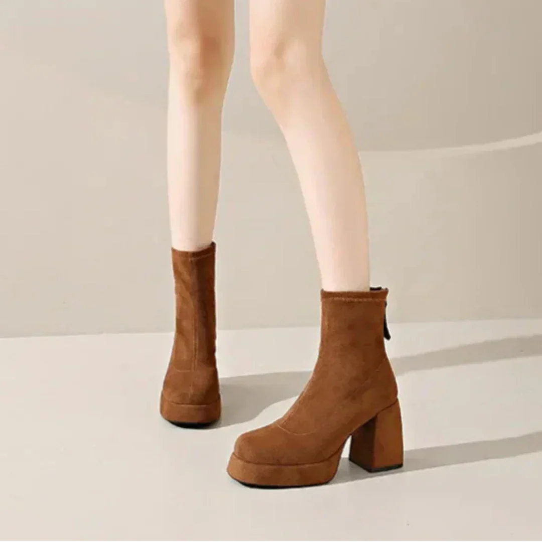 Supportive Women’s Ankle Boots - Block Heel, Suede, Winter