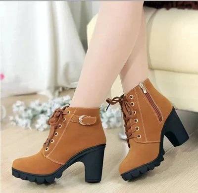 Supportive Women's Ankle Boots - Lace-Up, Suede, Autumn - Image 2