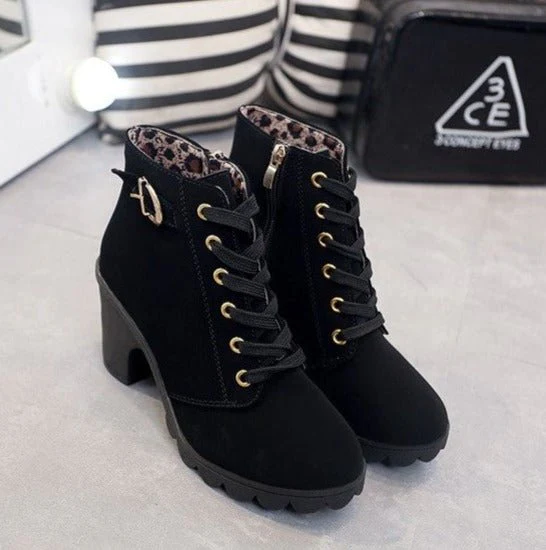 Supportive Women's Ankle Boots - Lace-Up, Suede, Autumn - Image 5