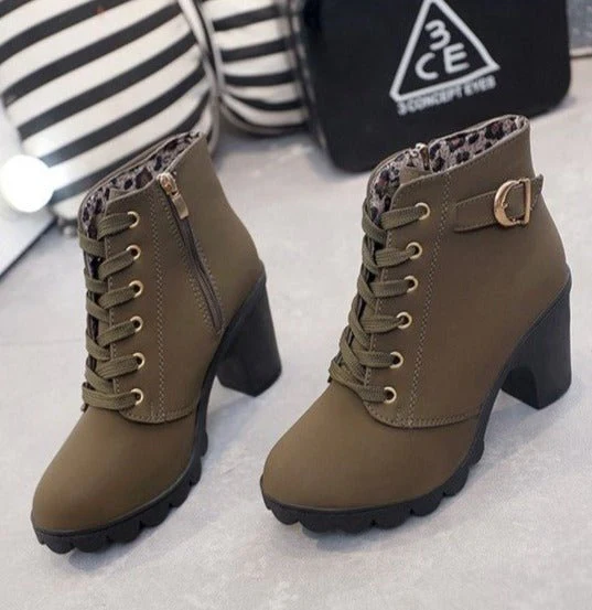 Supportive Women's Ankle Boots - Lace-Up, Suede, Autumn - Image 7