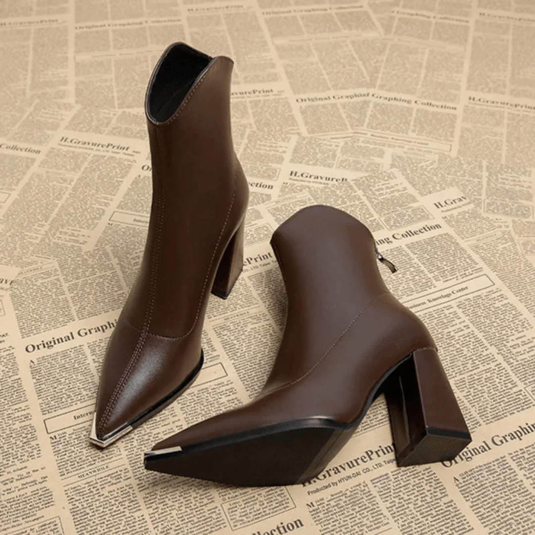 Supportive Women's Ankle Boots - Pointed Toe, Faux Leather