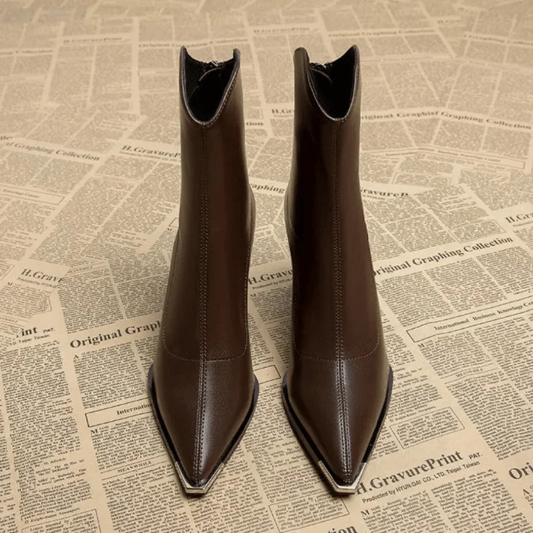 Supportive Women's Ankle Boots - Pointed Toe, Faux Leather - Image 2