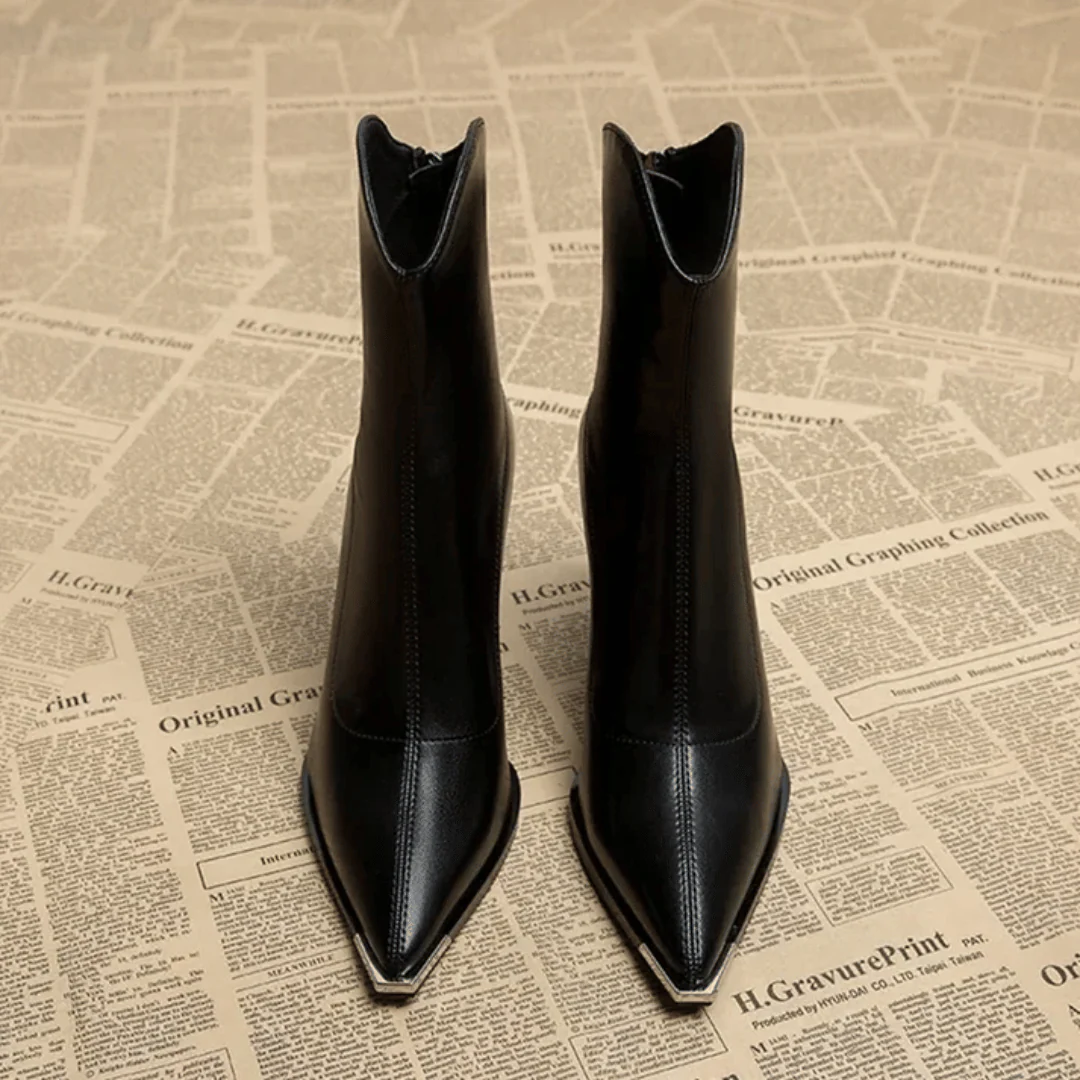 Supportive Women's Ankle Boots - Pointed Toe, Faux Leather - Image 3