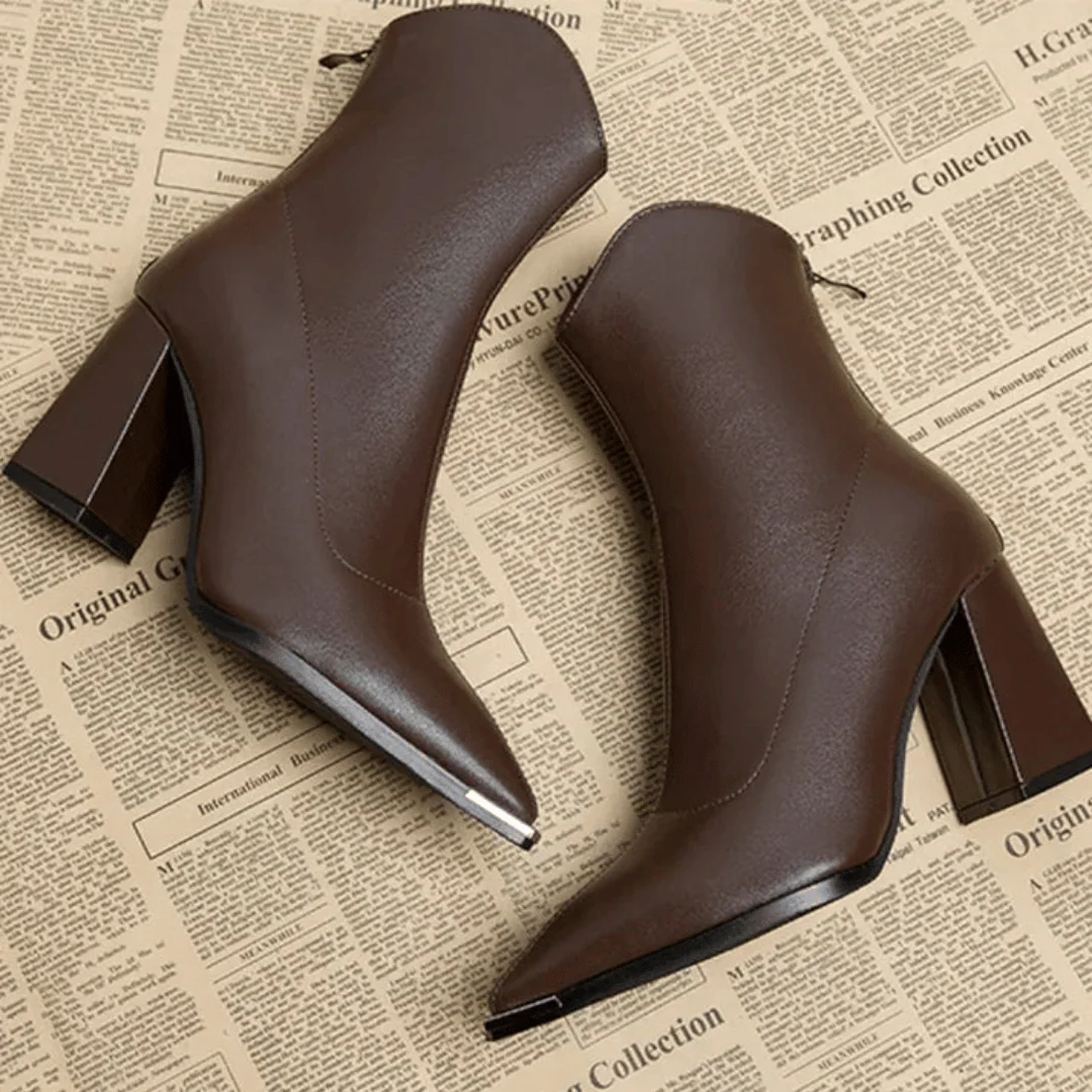 Supportive Women's Ankle Boots - Pointed Toe, Faux Leather - Image 4