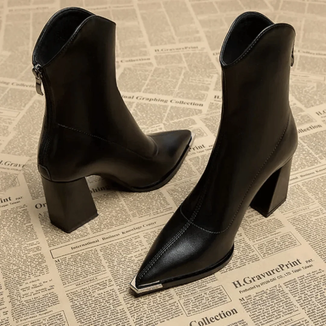 Supportive Women's Ankle Boots - Pointed Toe, Faux Leather - Image 5