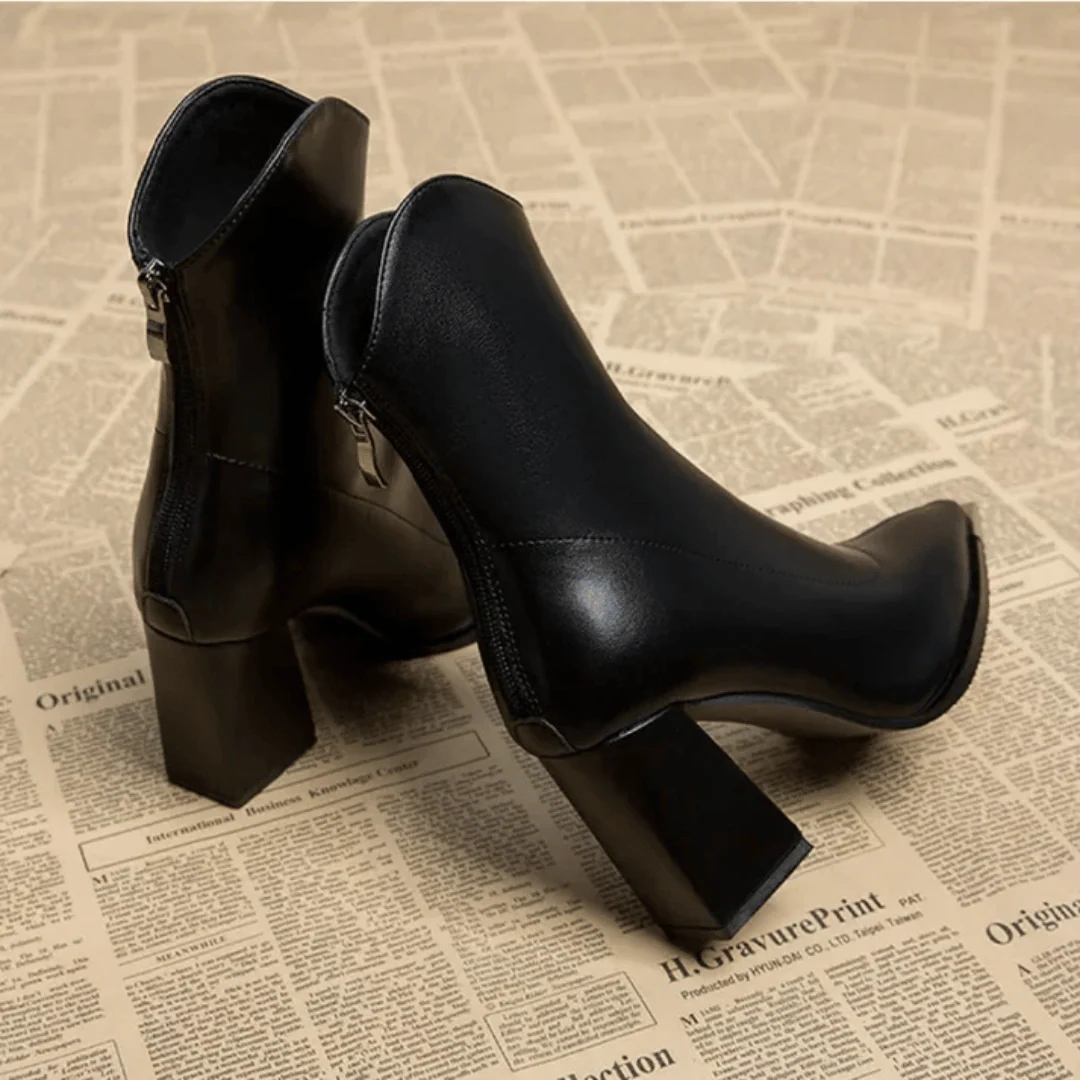 Supportive Women's Ankle Boots - Pointed Toe, Faux Leather - Image 6