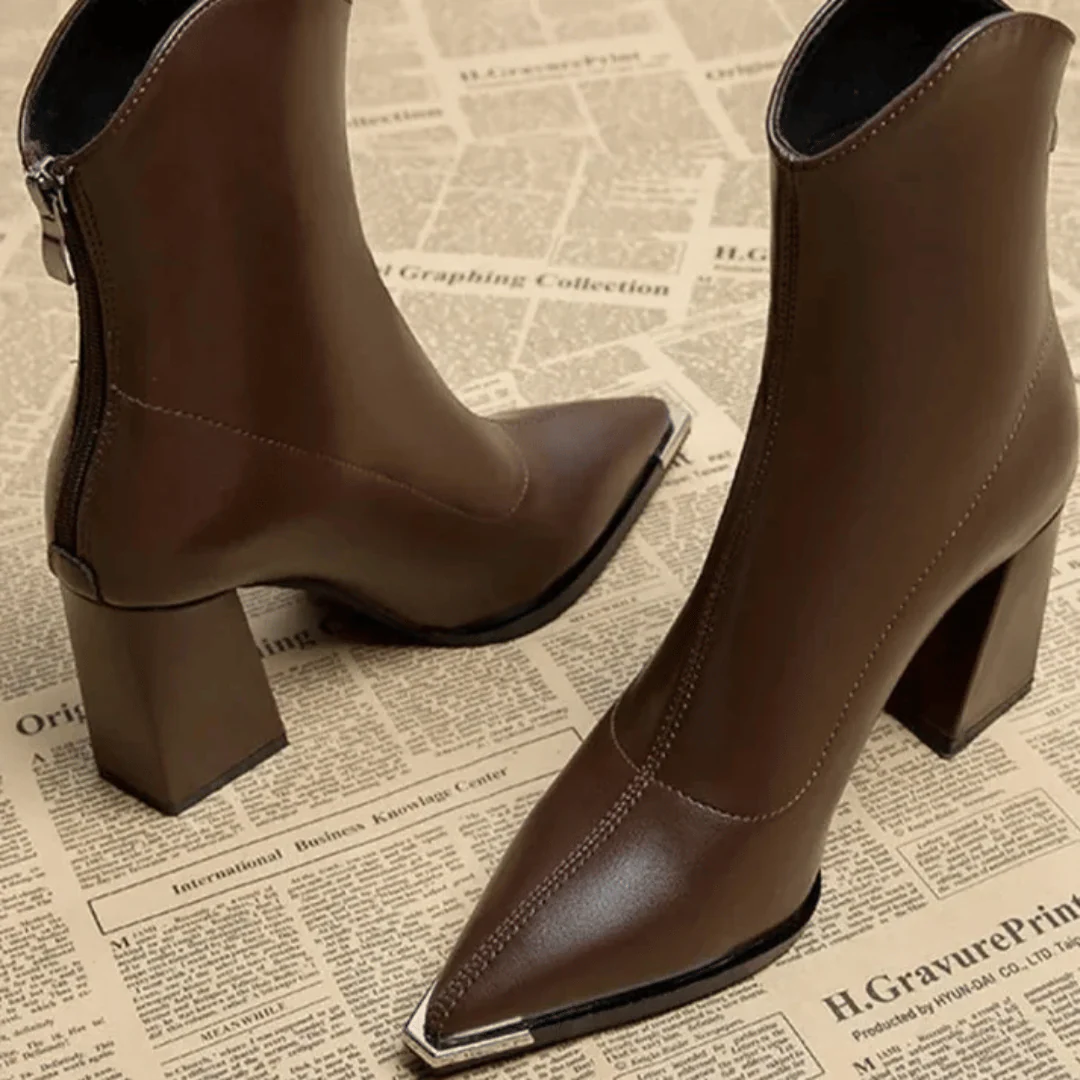 Supportive Women's Ankle Boots - Pointed Toe, Faux Leather - Image 7
