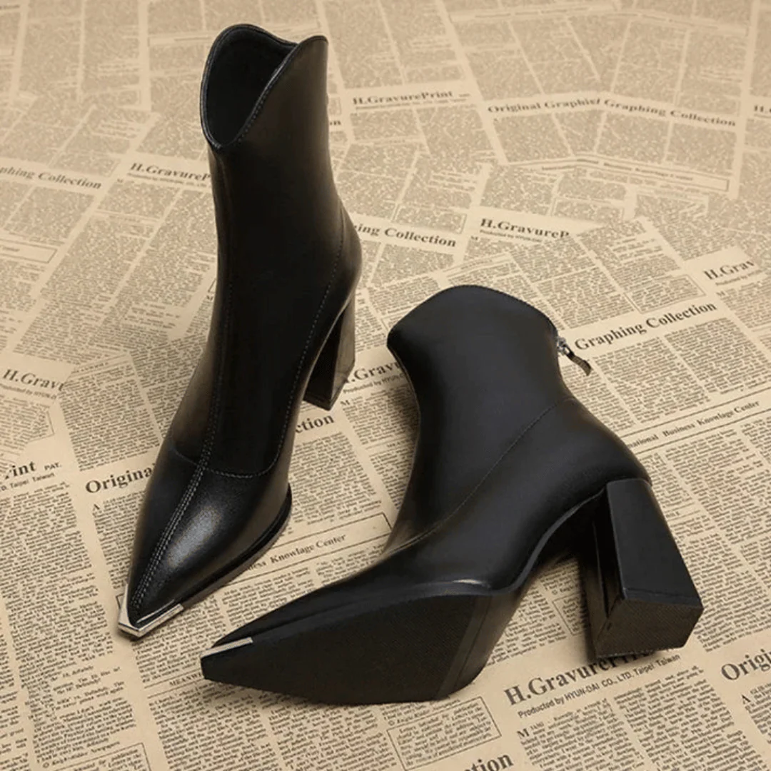 Supportive Women's Ankle Boots - Pointed Toe, Faux Leather - Image 8