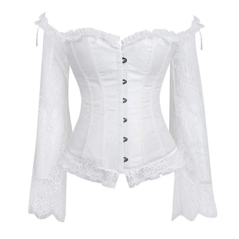 Supportive Women's Corset Top - Off Shoulder, Lace Satin