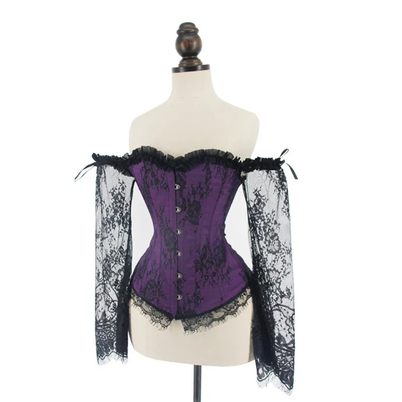 Supportive Women's Corset Top - Off Shoulder, Lace Satin - Image 14