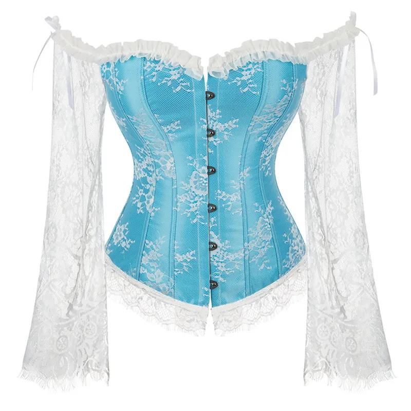 Supportive Women's Corset Top - Off Shoulder, Lace Satin - Image 2