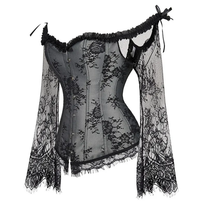 Supportive Women's Corset Top - Off Shoulder, Lace Satin - Image 33