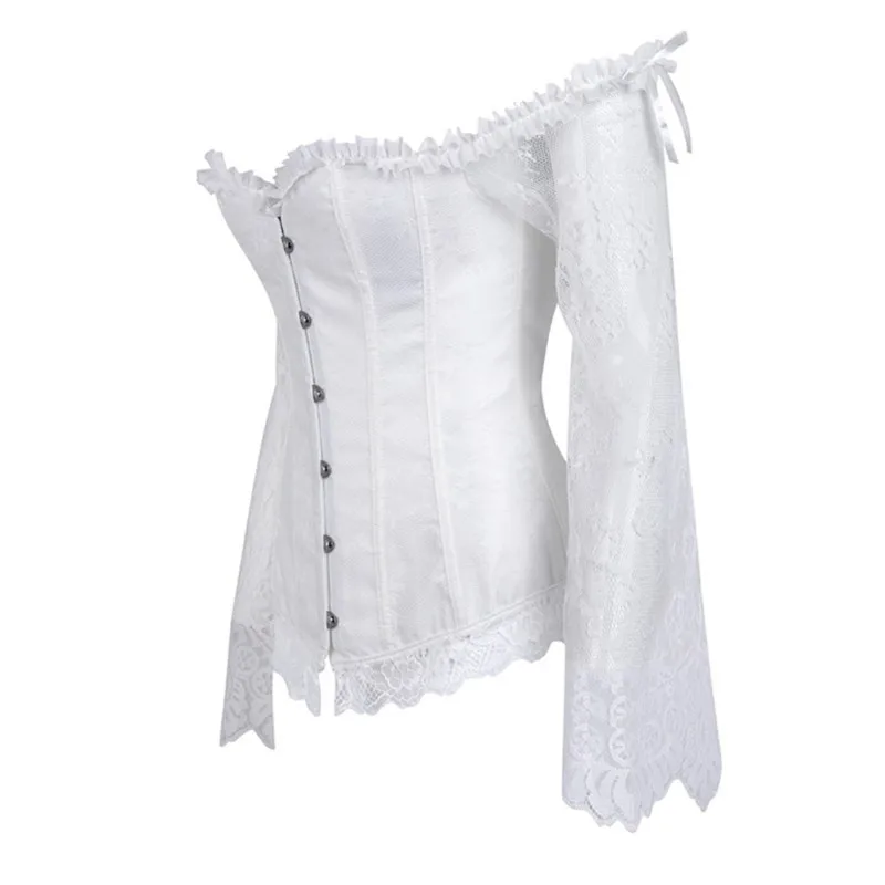 Supportive Women's Corset Top - Off Shoulder, Lace Satin - Image 36