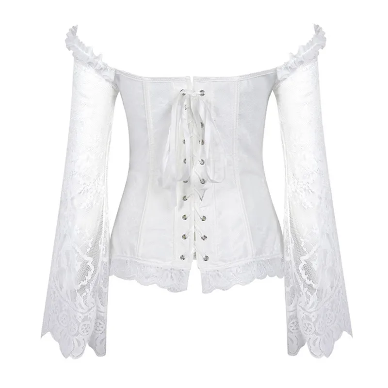 Supportive Women's Corset Top - Off Shoulder, Lace Satin - Image 37