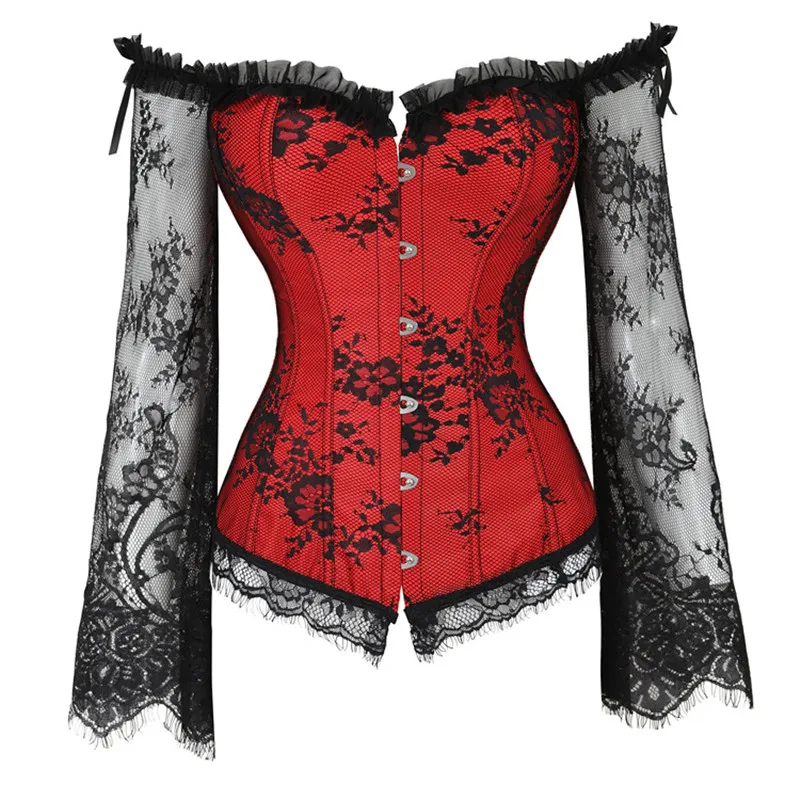 Supportive Women's Corset Top - Off Shoulder, Lace Satin - Image 38