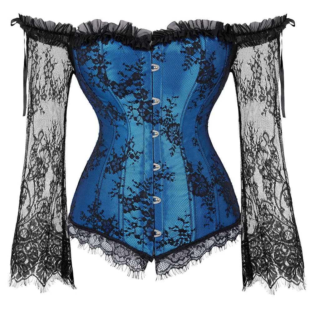 Supportive Women's Corset Top - Off Shoulder, Lace Satin - Image 46
