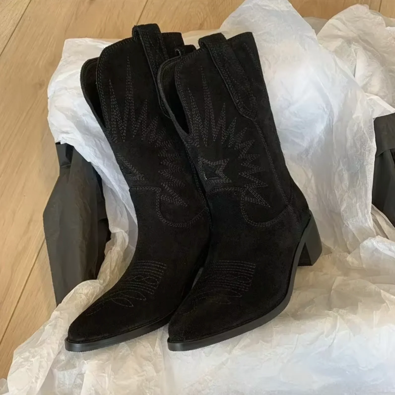 Supportive Women’s Cowboy Boots - Mid Calf, Suede, Everyday - Image 5