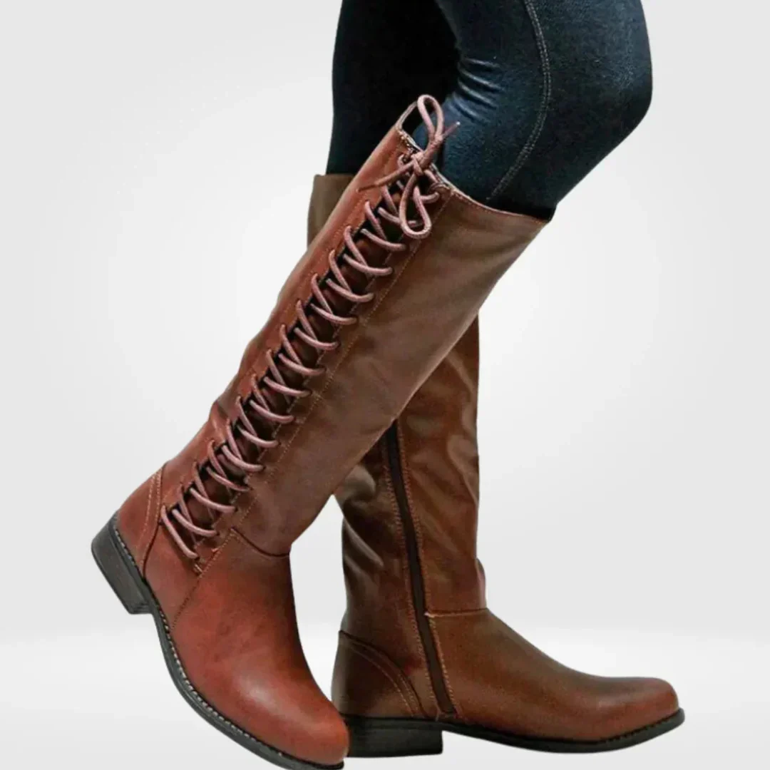 Supportive Women’s Knee High Boots - Lace Up Faux Leather - Image 3