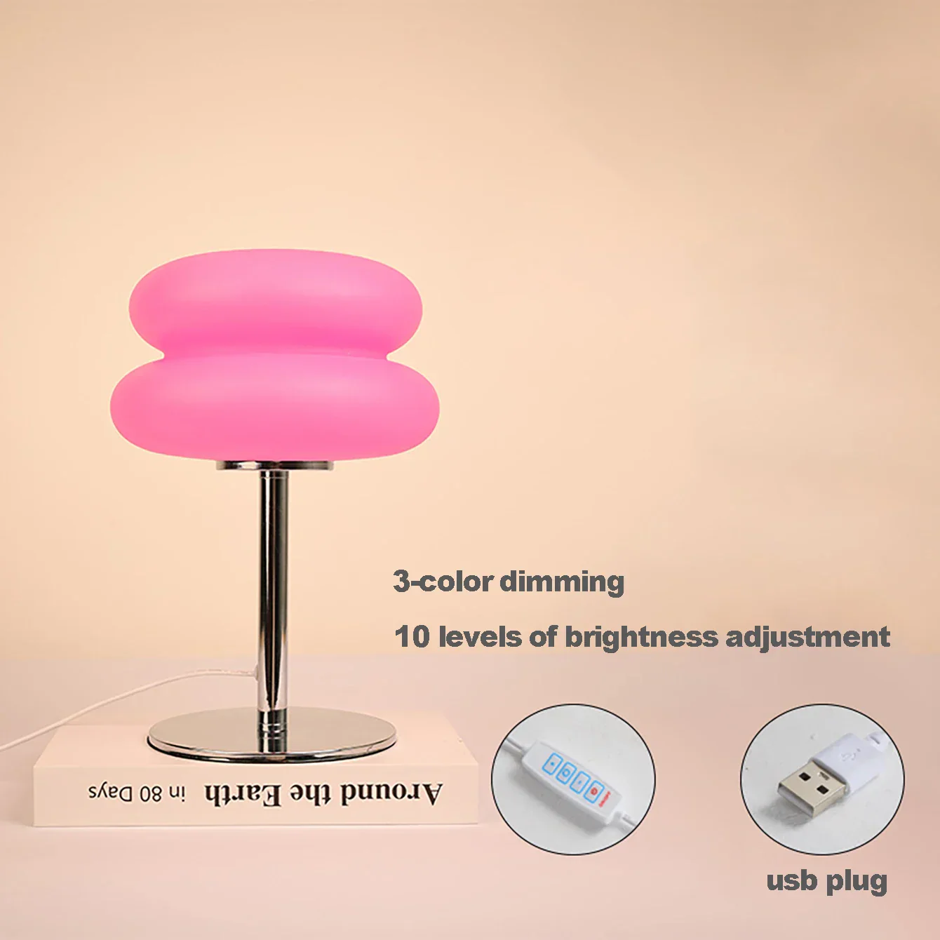 Table Lamp Cream Plastic Lampshade Mushroom Bedside Lamp Fall 2025 Tri Color Dimming USB LED Included Cozy Ambient - Image 7